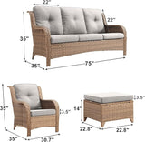 Rilyson Outdoor Patio Wicker Furniture Set - 5 Piece Rattan Patio Conversation Sectional Sofa Set with 1 Couch - Photo 3