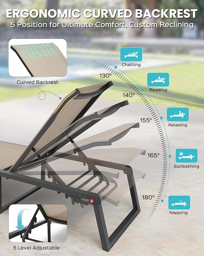 Aluminum Chaise Lounge Outdoor Set of 2 - Photo 4