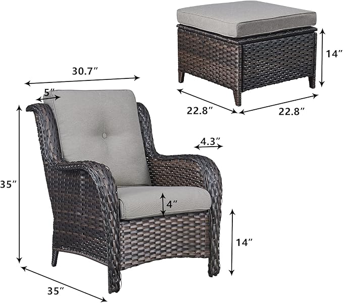 Rilyson Wicker Patio Furniture Set - 4 Piece Rattan Outdoor Sectional Conversation Sets with 2 Chairs and 2 Ottomans - Photo 3