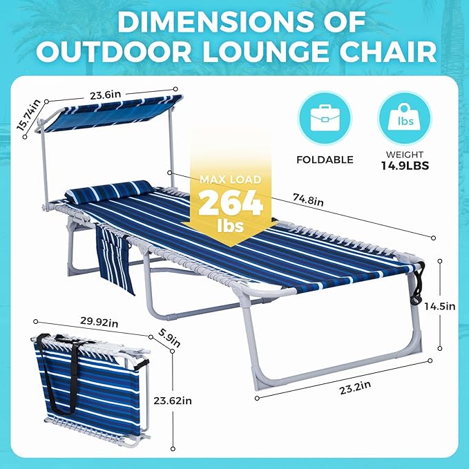 #WEJOY Folding Lounge Chair with Canopy Shade - Photo 3
