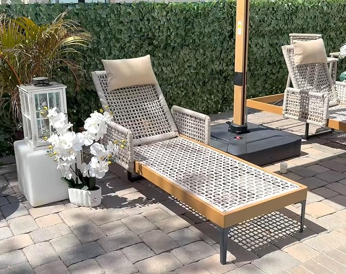 PURPLE LEAF 1 Piece Outdoor Chaise Lounge Rattan Wicker Lounger with Arms Poolside Furniture Adjustable Recliners Patio - Photo 1
