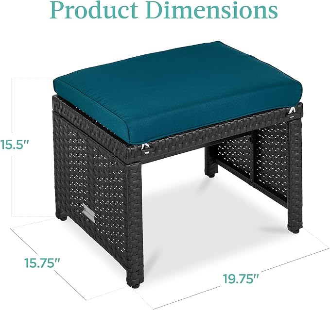 Best Choice Products Set of 2 Wicker Ottomans, Multipurpose Outdoor Furniture for Patio, Backyard, Additional Seating - Photo 7