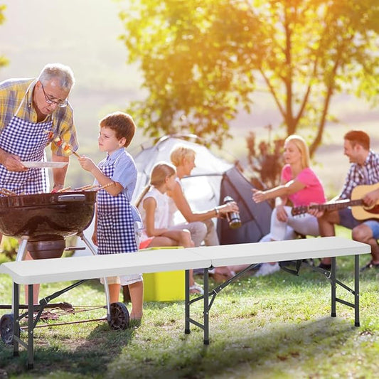 PayLessHere Portable 6 FT Plastic Folding Bench for Outdoor Use, Complete with Carrying Handle for Picnics Camping Dining Parties (1)