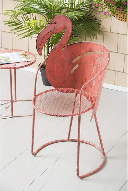 Cape Craftsmen Beautiful Springtime Brushed Metallic Flamingo Chair and Side Table, Set of 2-22 x 18 x 38 Inches Fade and Weather Resistant Decoration for Homes, Apartments, Yards and Gardens