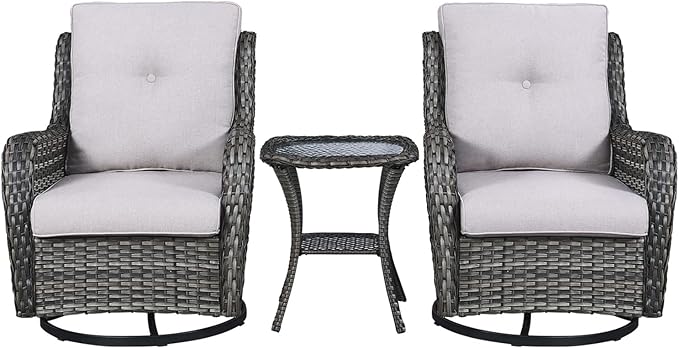 Rilyson Wicker Rocking Chair Swivel Chairs - 3 PC Rocker Patio Furniture Set Rattan Rocking Bistro Sets with Glass Top - Photo 6