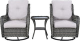 Rilyson Wicker Rocking Chair Swivel Chairs - 3 PC Rocker Patio Furniture Set Rattan Rocking Bistro Sets with Glass Top - Photo 6