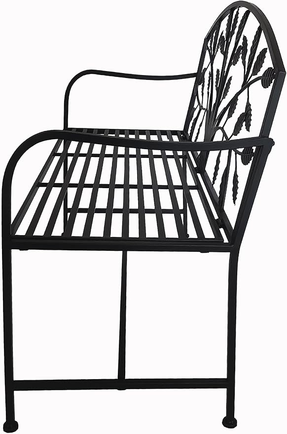 Hi-Line Gift Ltd. 42in Metal Garden Bench Tree Pattern-Black Patio Yard Seat