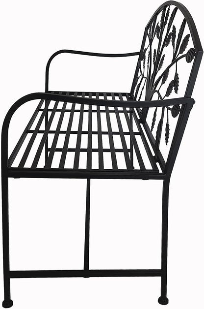 Hi-Line Gift Ltd. 42in Metal Garden Bench Tree Pattern-Black Patio Yard Seat
