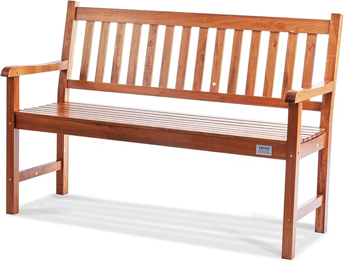 VEVOR Wood Outdoor Bench, 2-Person Garden Bench with Backrest and Armrests, 800 lbs Load Capacity - Photo 9