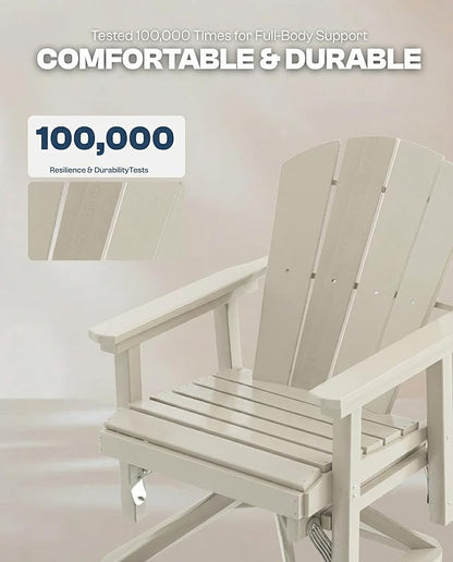 HDPE Swivel Glider Chair Outdoor, Weather Resistant Adirondack Outside Rocking Chair, Wooden Textured Outdoor Swivel Chair Set of 2 for Porch, Balcony, Poolside, Backyard (White)