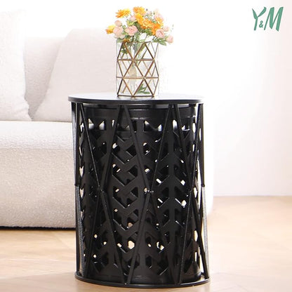 Y&M Set of 3 Metal Round Coffee Accent Table, Side Table End Table for Indoor Outdoor Multifunctional Use,Heavy Duty Metal Plant Stand Decorative Garden Stool- Black(Ship from US)