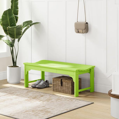 Costaelm Outdoor Benches Weatherproof, All Weather Resistant Park Bench Poly Lumber Backless Garden Bench Seat for Entryway Front Porch, Lime