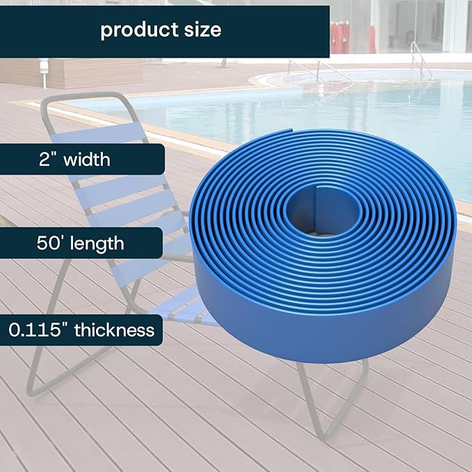 KOMORAX 2 Inch Wide, 50ft Long Vinyl Strap - Replacement Straps for Patio Chairs - Vinyl Strapping for Patio Furniture Repair - Durable Seat Repair Kit for Lawn Chairs, Outdoor Furniture (Royal Blue)