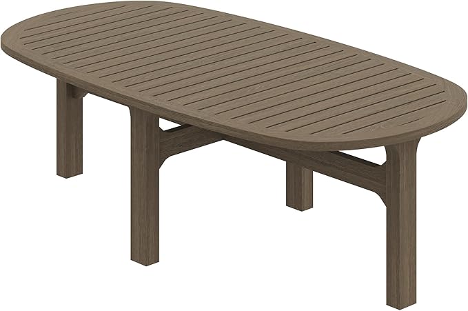 Modway Saratoga Teak Outdoor Oval Coffee Table in Weathered Gray – Low Wood Patio Coffee Table with Slatted Top and Sturdy Base