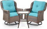 3 Piece Patio Swivel Chairs and Side Table Set - High Back Outdoor Brown Wicker Rattan Rocking Glider with Thick - Photo 1