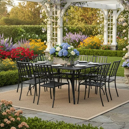 Tangkula 60" x 60" Metal Patio Dining Table for 8, Square Heavy Duty Outdoor Dining Table with Umbrella Hole, 8-Person Outside Dining Furniture for Porch, Garden, Balcony and Backyard