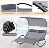 HAPPYGRILL Outdoor Chaise Lounge Rocker, 2-Person Rocking Daybed Sun Lounger with Sun Shade Canopy & Headrest Pillows - Photo 8