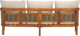 SAFAVIEH Outdoor Collection Amanda Natural Acacia Solid Wood/Taupe Cushion 3-Seater Sofa - Photo 5