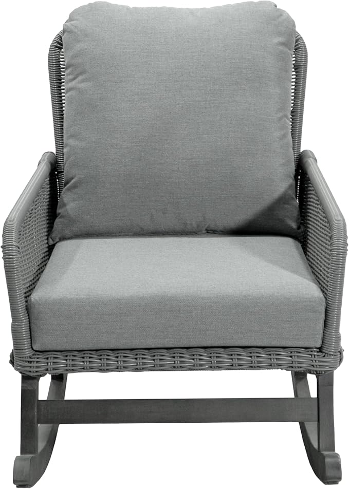 Outdoor Wooden Rocking Chair, Patio Rocking Chair with Soft Cushions & Wood Leg - Photo 3