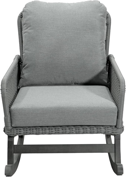 Christopher Knight Home Nadine Patio Rocking Chair, Wicker Rocker, Wood Leg Rocking Chair, PE Rattan Wicker Chair, Rocking Chair with Cushions, Comfort Wicker Rocker for Backyard Balcony Porch, Gray