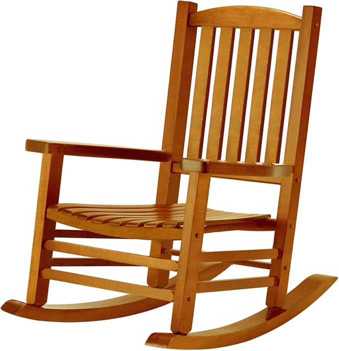 Wooden Oversized Porch Rocker Chair with High Back and Armrest, All Weather Slatted Rocker for Backyard, Garden, 400 lbs Support, Natural