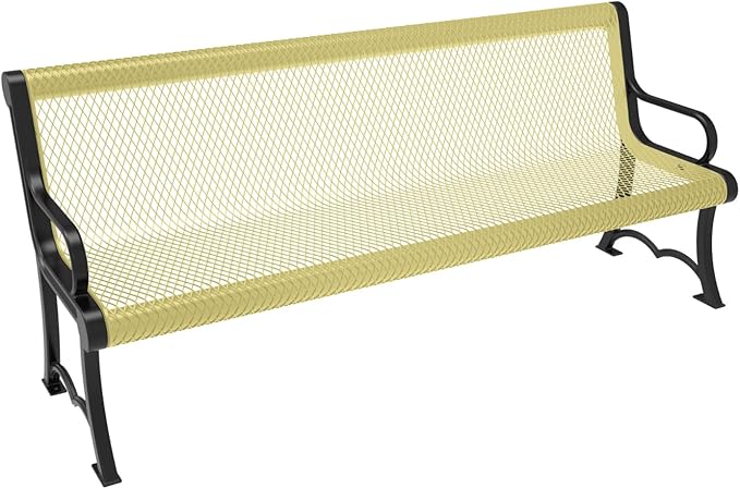 COATEDOUTDOORFURNITURE Coated Outdoor Furniture Heavy-Duty Outdoor Bench Thermoplastic Coated, Expanded Metal, Commercial-Grade Garden Bench, Made in America (Portable with Back, 6 Ft, Textured Sand)