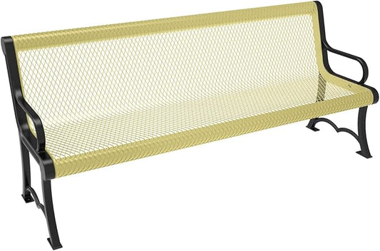 COATEDOUTDOORFURNITURE Coated Outdoor Furniture Heavy-Duty Outdoor Bench Thermoplastic Coated, Expanded Metal, Commercial-Grade Garden Bench, Made in America (Portable with Back, 6 Ft, Textured Sand)