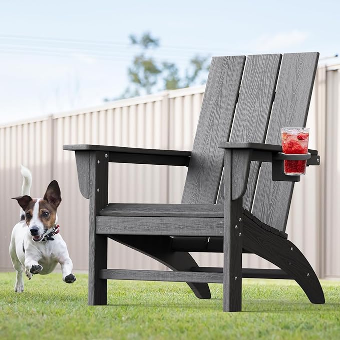 Modern Adirondack Chair, HDPE Plastic Patio Chairs for All Weather, Fire Pit Chair, Outdoor Lawn Chairs for Deck, Porch, Backyard, Garden, Slate Gray