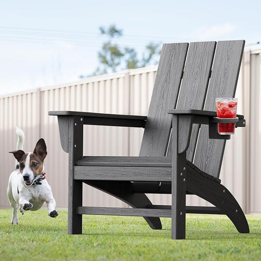 Modern Adirondack Chair, HDPE Plastic Patio Chairs for All Weather, Fire Pit Chair, Outdoor Lawn Chairs for Deck, Porch, Backyard, Garden, Slate Gray