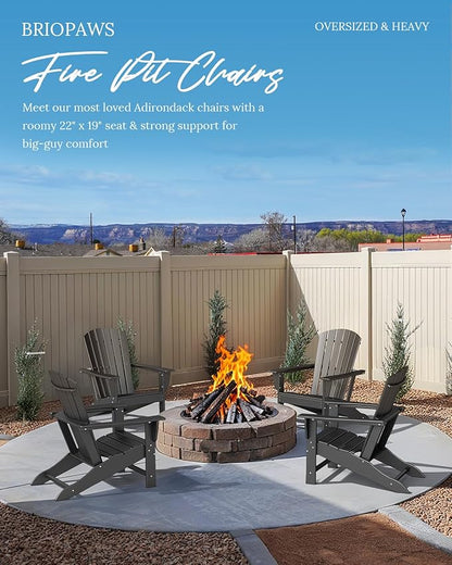 BRIOPAWS Adirondack-Chairs-Set of 2 | Fire Pit Chair | Oversized | HDPE Plastic | Weather Resistant | for Deck Outdoor Poolside Campfire | Black