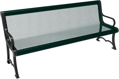 COATEDOUTDOORFURNITURE Coated Outdoor Furniture Heavy-Duty Outdoor Bench Thermoplastic Coated, Expanded Metal, Commercial-Grade Garden Bench, Made in America (Portable with Back, 6 Ft, Dark Green)
