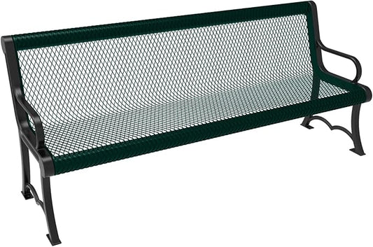 COATEDOUTDOORFURNITURE Coated Outdoor Furniture Heavy-Duty Outdoor Bench Thermoplastic Coated, Expanded Metal, Commercial-Grade Garden Bench, Made in America (Portable with Back, 6 Ft, Dark Green)