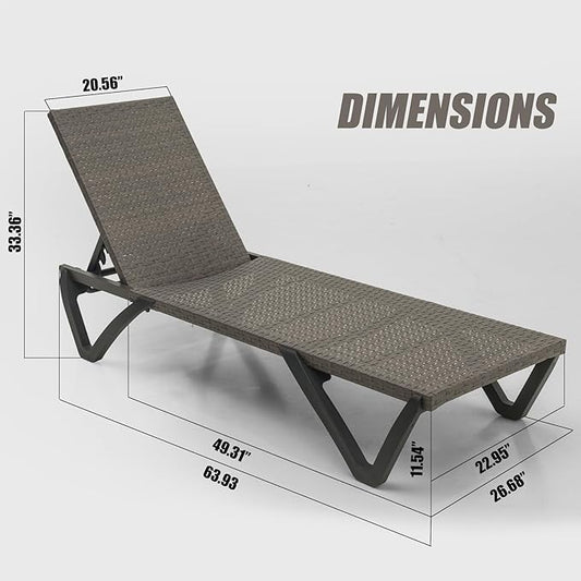 Domi Pool Lounge Chairs Set of 2, Wicker Adjustable Outdoor Chaise Lounge with Wheels, All Weather Poolside Chairs for Deck Lawn Patio Backyard