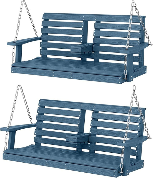 KINGYES Outdoor Hanging Patio Swing Set of 2, 2 Seat Swing Chair with Cup Holders - Photo 1