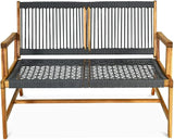 LDAILY Moccha Wood Rope Patio Bench, Modern Outdoor Acacia Park Garden Patio Furniture - Photo 1