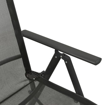 vidaXL Set of 2 Reclining Patio Chairs - Outdoor Comfort with Adjustable Backrest and Footrest - Modern Design Lounge Chairs with Durable Powder-Coated Aluminum Frame and Breathable Textilene - Black