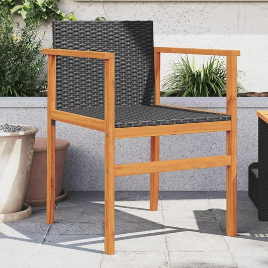 Patio Chairs 2 pcs Black Poly Rattan&Solid Wood Sillas para Patio Lawn Chairs for Dining Table Garden Chair for Picnic Study Courtyard Living Room
