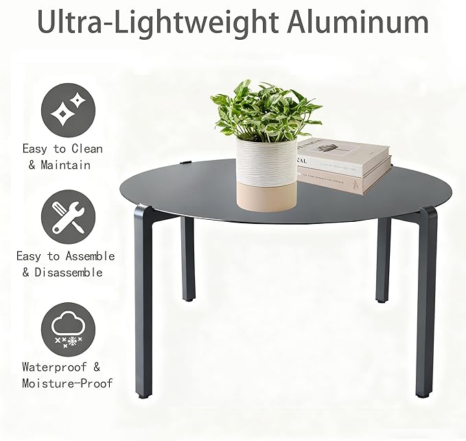All-Weather Aluminum Outdoor Coffee Table | Modern & Durable Patio Furniture | Perfect for Balcony, Garden, and Poolside | Black (29.5 x 15 in)