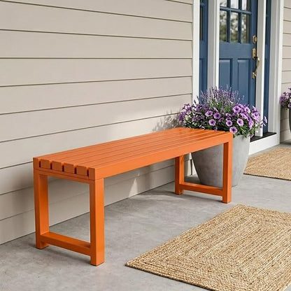 Backless Patio Bench Outdoor Metal Bench, 3.3ft 3.9ft 4.9ft 5.9ft Weatherproof Garden Benches 2-Person Outside Chair for Yard Porch Entryway Sturdy Steel Frame Furniture(Orange,4.9ft)