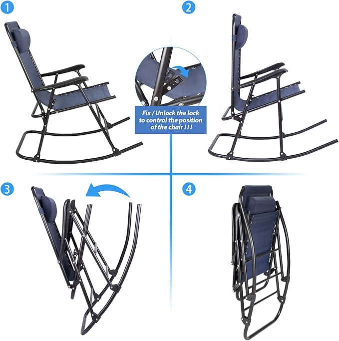 Devoko Patio Rocking Zero Gravity Chair Outdoor Wide Recliner Chair for Lawn Beach Camping Poolside with Headrest Pillow (Light Blue)