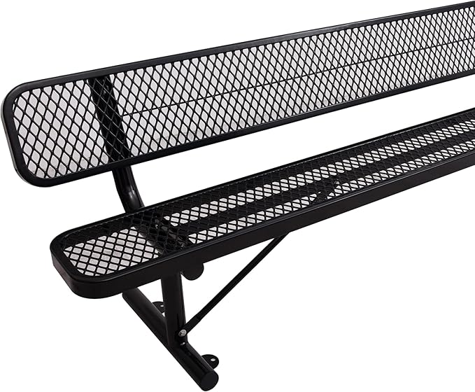 Heavy Duty Metal Park Bench for Outside, Outdoor Garden Benches with Backrest & Portable Frame, Expanded Metal Mesh Bench for Shopping Malls, Lawn, Park, Deck, Patio, Porch (Black, 8FT/96INCH)