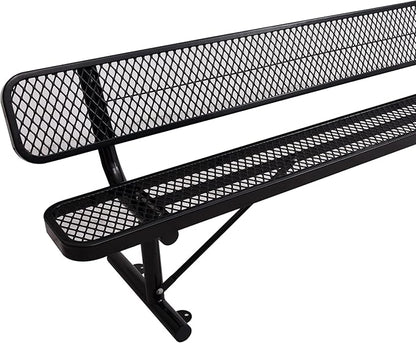 Heavy Duty Metal Park Bench for Outside, Outdoor Garden Benches with Backrest & Portable Frame, Expanded Metal Mesh Bench for Shopping Malls, Lawn, Park, Deck, Patio, Porch (Black, 8FT/96INCH)