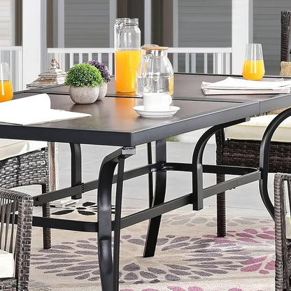 Outdoor Dining Table 63" Rectangular Metal Patio Dining Table for 6 with Wood Grain Tabletop Galvanized Steel Frame