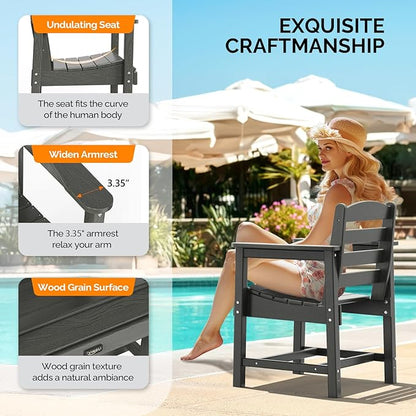 VINGLI Outdoor Dining Chairs Set of 2, HDPE Patio Chairs All-Weather Durable Garden Seating for Yard, Deck, Porch (Grey, 2 PCS)