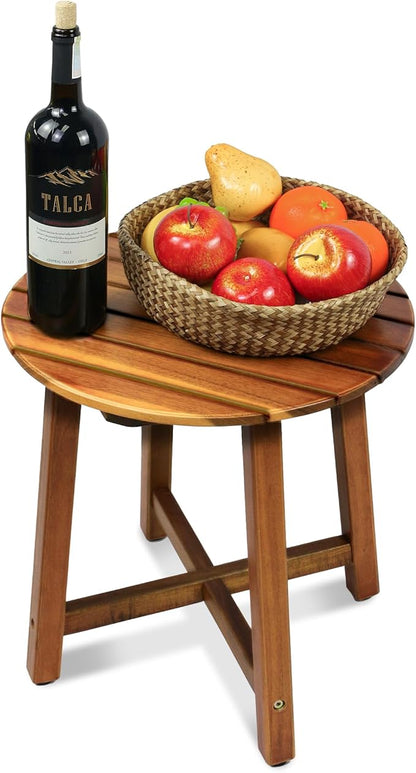 ENKEZI Acacia Adirondack Indoor Outdoor Side Table, Sturdy Patio End Table Weather Resistant, Strong Stability Outdoor Table for Bancony, Patio, Pool, Porch, Living Room (Small Round 16 in)