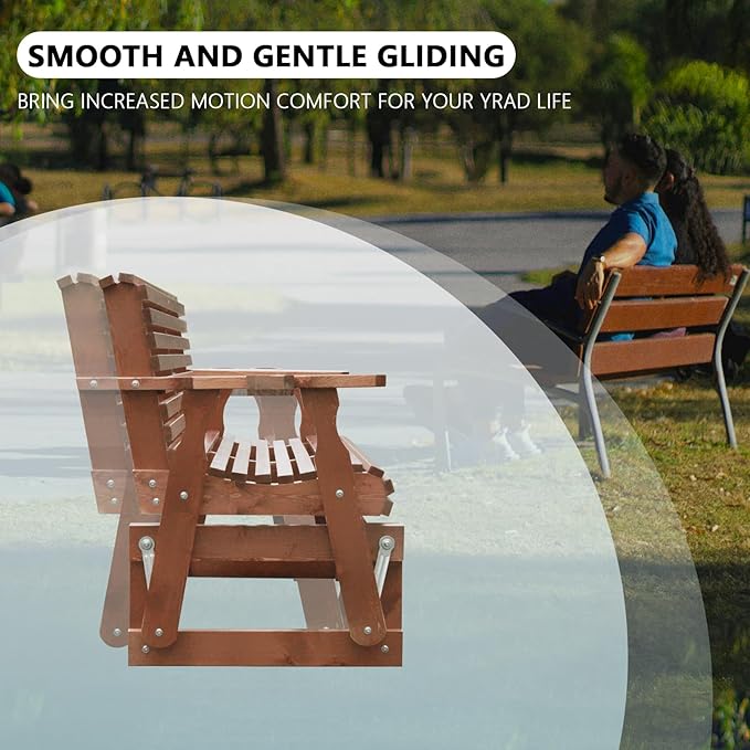 3-Seater Outdoor Glider Chair, 5FT Wood Porch Glider with High Roll Back, Cupholders and Deep Contoured for Porch - Photo 3
