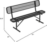 6 FT Heavy Duty Park Bench, Outdoor Metal Black Bench with Back-Commercial Steel Benches for Outside - Photo 3