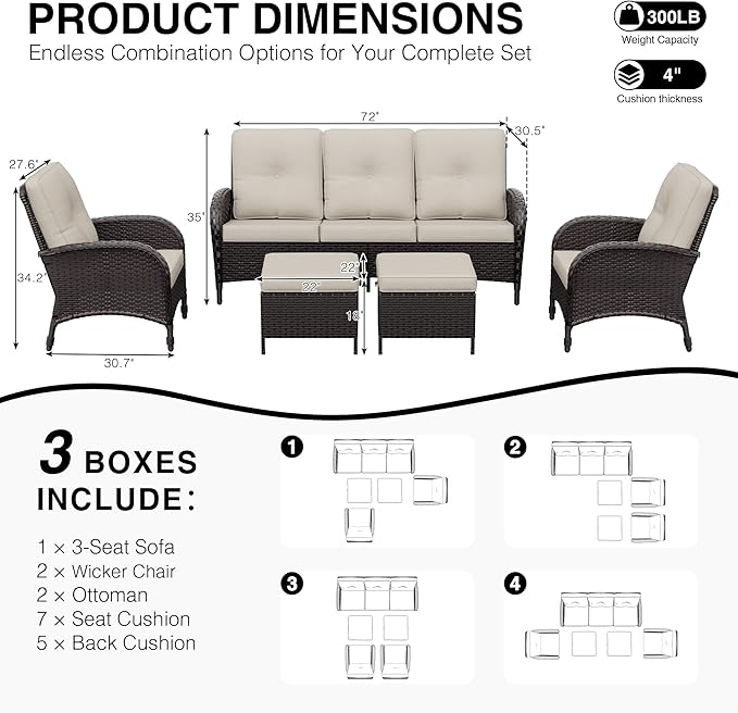 Joyside Wicker Patio Furniture Set, 5 Piece Outdoor Furniture Set with Thickened Cushions, High Back, Deep Seating - Photo 2