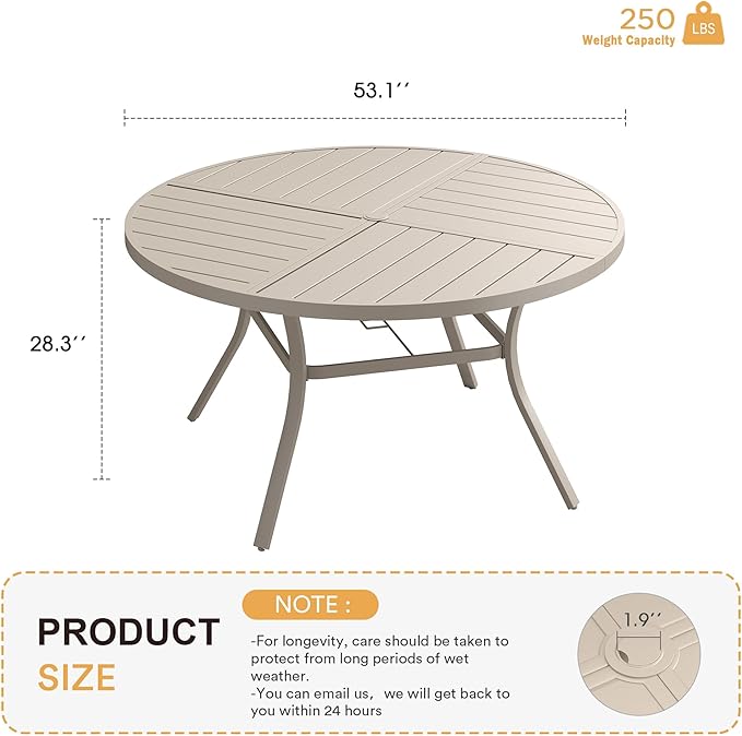 VICLLAX Round Patio Table with Adjustable Umbrella Hole for 8, All Weather Metal Outdoor Dining Table for Lawn Garden - Photo 3