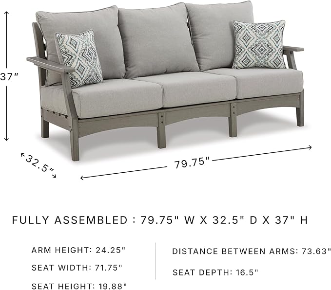 Signature Design by Ashley Visola Outdoor Patio Sofa with All-Weather Cushion and 2 Throw Pillows - Photo 3